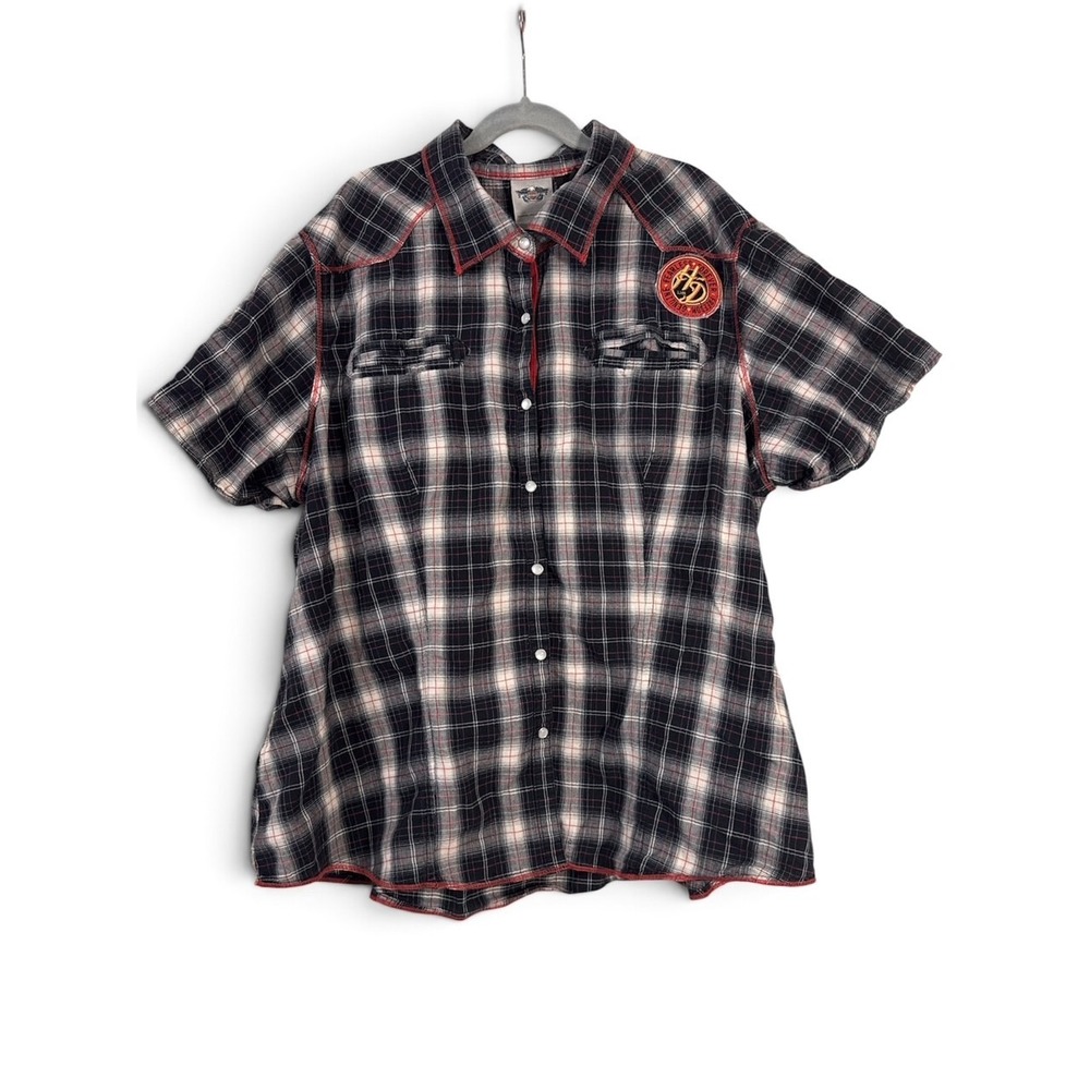 Harley-Davidson Plaid Pearl Snap Shirt Sz 2XL Embroidered Biker Moto Western Y2K